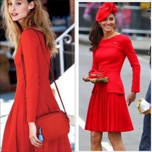 J. Crew Pleated Ponte Dress Red Long Sleeve sz 10